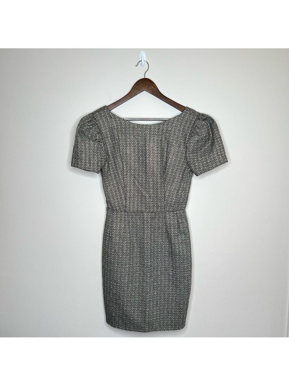 Caitlin Power Gold Black Woven Pleated Knee Length Dress Size 6